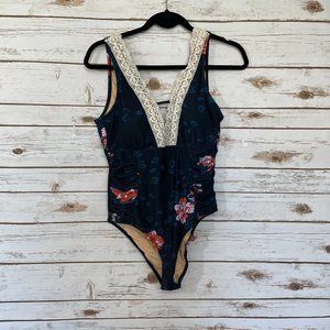 Cupshe Blue Floral Ruched Side Swim Suit L NWT